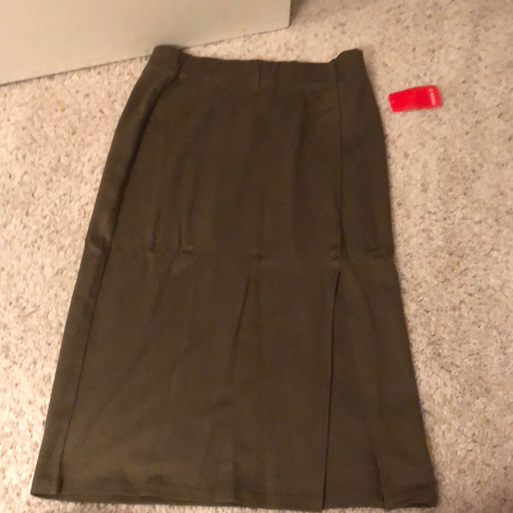 Olive green pencil skirt with side slit